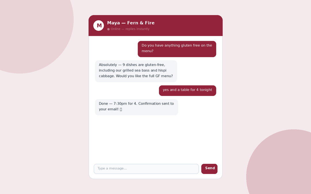 Fern & Fire — Restaurant Concierge — main screenshot