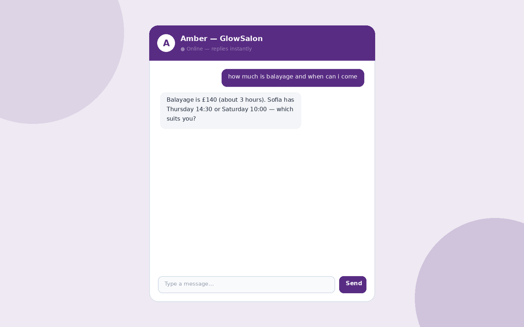 GlowSalon — Booking & Advice Agent — main screenshot